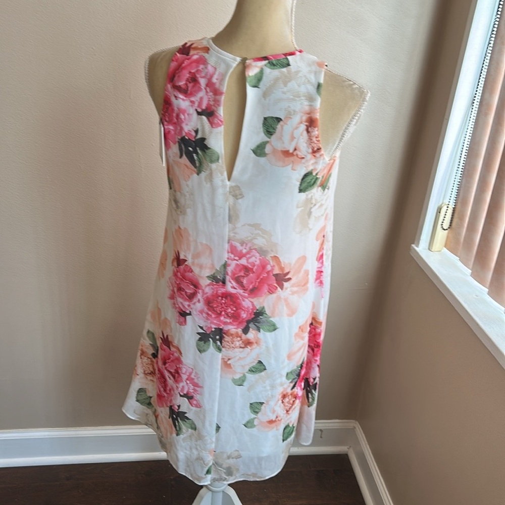 Calvin Klein Womens A Line Dress Mini Sz 2 Floral Roses New ST2125 - Picture 2 of 3